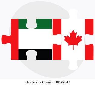 United Arab Emirates and Canada Flags in puzzle  isolated on white background