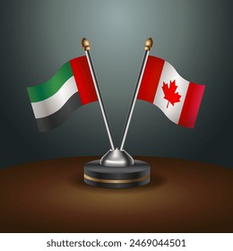 United Arab Emirates and Canada table flags relation with gradient backgrund. Vector Illustration