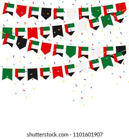 United Arab Emirates celebration bunting flags with Confetti And Ribbons on white background.vector illustration