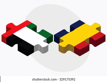 United Arab Emirates and Chad Flags in puzzle  isolated on white background