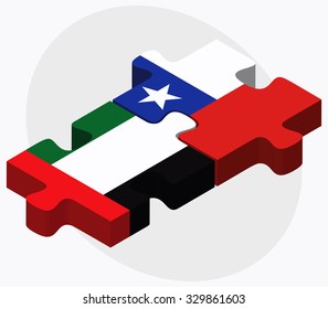 United Arab Emirates and Chile Flags in puzzle  isolated on white background