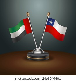 United Arab Emirates and Chile table flags relation with gradient backgrund. Vector Illustration