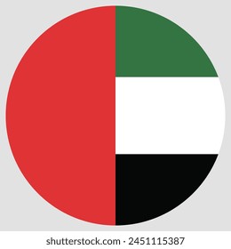 Bandera de los Emiratos Árabes Unidos. Bandera de los Emiratos Árabes Unidos. Icono de marca. Color estándar. Icono de círculo. Ilustración 3d. Ilustración de computadora. Ilustración digital Ilustración vectorial.