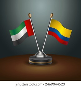 United Arab Emirates and Colombia table flags relation with gradient backgrund. Vector Illustration