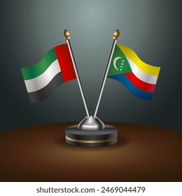 United Arab Emirates and Comoros table flags relation with gradient backgrund. Vector Illustration