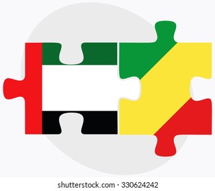 United Arab Emirates and Congo Flags in puzzle isolated on white background