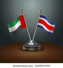 United Arab Emirates and Costa Rica table flags relation with gradient backgrund. Vector Illustration