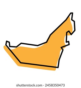 United Arab Emirates country simplified map. Orange silhouette with thick black sharp contour outline isolated on white background. Simple vector icon