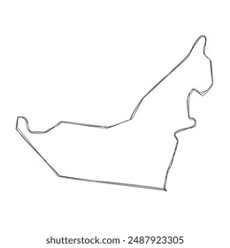 United Arab Emirates country simplified map.Thin triple pencil sketch outline isolated on white background. Simple vector icon