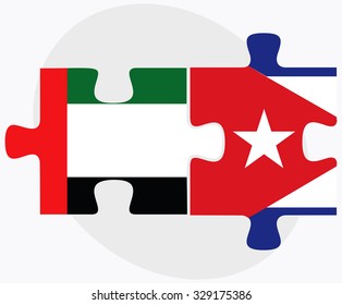 United Arab Emirates and Cuba Flags in puzzle isolated on white background
