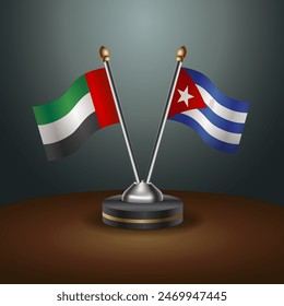 United Arab Emirates and Cuba table flags relation with gradient backgrund. Vector Illustration