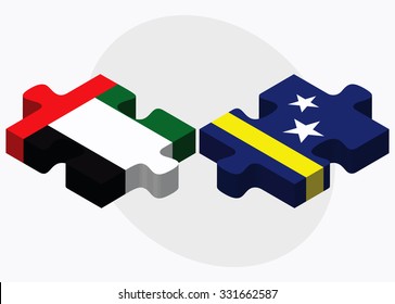 United Arab Emirates and Curacao Flags in puzzle isolated on white background