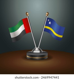 United Arab Emirates and Curacao table flags relation with gradient backgrund. Vector Illustration