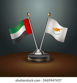 United Arab Emirates and Cyprus table flags relation with gradient backgrund. Vector Illustration