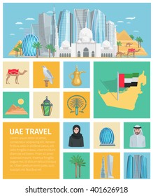 United arab emirates decorative icons set with traditional clothes and travel symbols of country isolated vector illustration 