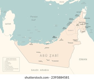 United Arab Emirates - detailed map with administrative divisions country. Vector illustration