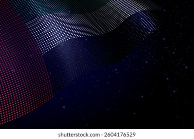 United Arab Emirates digital flag made of dots, waving over a starry dark background