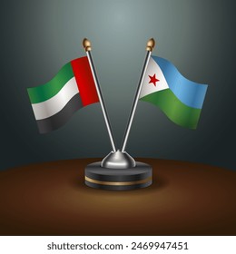 United Arab Emirates and Djibouti table flags relation with gradient backgrund. Vector Illustration