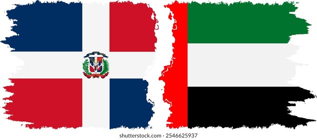 United Arab Emirates and Dominican Republic grunge flags connection, vector