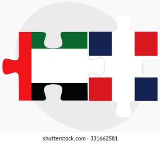 United Arab Emirates and Dominican Republic Flags in puzzle isolated on white background