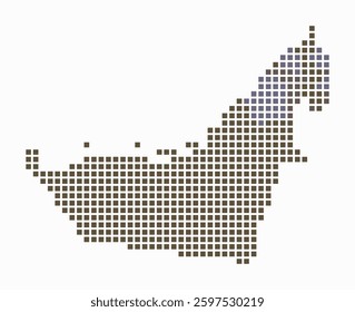 United Arab Emirates dotted map. Digital style map of the country on white background. United Arab Emirates shape with square dots. Colored dots style. Large size squares. Awesome vector illustration.