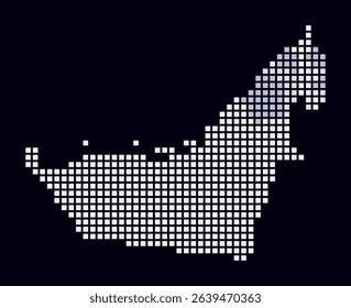 United Arab Emirates dotted map. Digital style map of the country on a dark background. United Arab Emirates shape with square dots. Colored dots style. Large size squares.