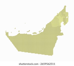 United Arab Emirates dotted map. Digital style map of the country on white background. United Arab Emirates shape with square dots. Colored dots style. Small size squares. Modern vector illustration.