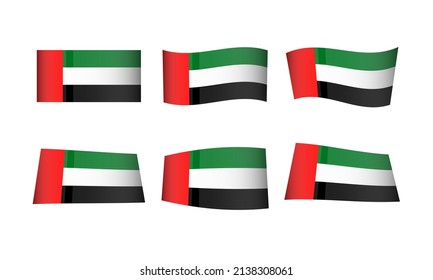United Arab Emirates Dubai Flag Set Emirate Flags National Symbol Banner Icon Vector Stickers Asia Arabian Wave Country City State Wavy Realistic Culture Nation Republic Kingdom Every All Flag Abu