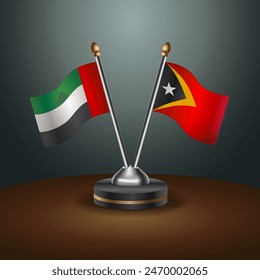United Arab Emirates and East Timor table flags relation with gradient backgrund. Vector Illustration