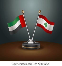 United Arab Emirates and ebanon table flags relation with gradient backgrund. Vector Illustration