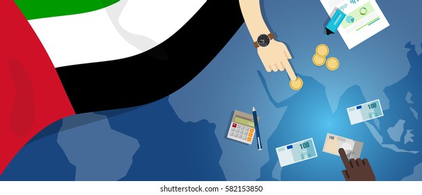 United Arab Emirates Economy Fiscal Money Trade Concept Illustration Of Financial Banking Budget With Flag Map And Currency