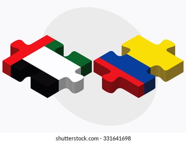 United Arab Emirates and Ecuador Flags in puzzle isolated on white background