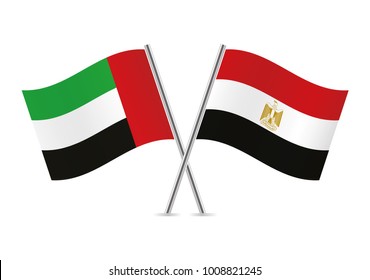 The United Arab Emirates and Egypt crossed flags. UAE and Egyptian flags on a white background. Vector icon set. Vector illustration.