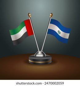 United Arab Emirates and El Salvador table flags relation with gradient backgrund. Vector Illustration