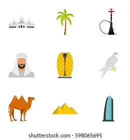 United Arab Emirates elements icons set. Flat illustration of 9 United Arab Emirates elements vector icons for web