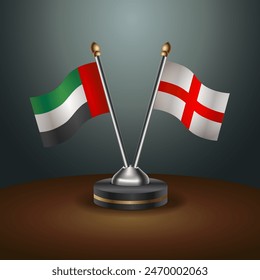 United Arab Emirates and England table flags relation with gradient backgrund. Vector Illustration
