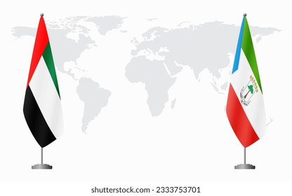 United Arab Emirates and Equatorial Guinea flags for official meeting against background of world map.