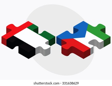 United Arab Emirates and Equatorial Guinea Flags in puzzle isolated on white background