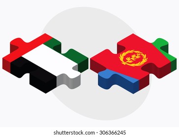 United Arab Emirates and Eritrea Flags in puzzle isolated on white background