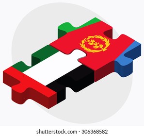 United Arab Emirates and Eritrea Flags in puzzle isolated on white background