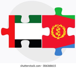 United Arab Emirates and Eritrea Flags in puzzle isolated on white background