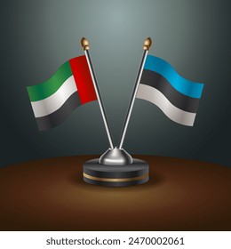 United Arab Emirates and Estonia table flags relation with gradient backgrund. Vector Illustration