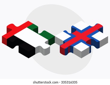 United Arab Emirates and Faroe Islands Flags in puzzle isolated on white background