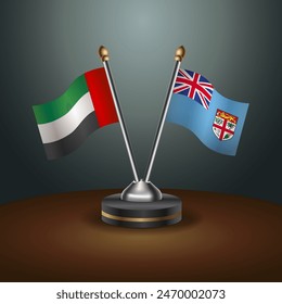 United Arab Emirates and Fiji table flags relation with gradient backgrund. Vector Illustration