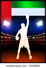 United Arab Emirates Flag with Boxer on Stadium Background Original Illustration