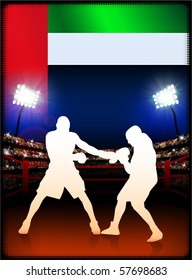 United Arab Emirates Flag with Boxer on Stadium Background Original Illustration
