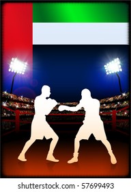 United Arab Emirates Flag with Boxer on Stadium Background Original Illustration