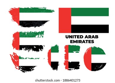 United Arab Emirates Flag. Brush painted flag of UAE. Hand drawn style illustration with a grunge effect and watercolor. 