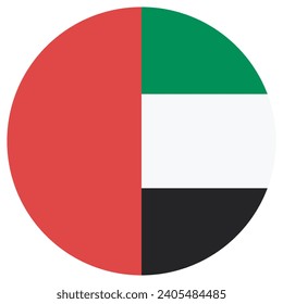 Bandera de los Emiratos Árabes Unidos. Icono de indicador de botón. Color estándar. Indicador de icono de círculo. Ilustración del equipo. Ilustración digital. Ilustración vectorial.