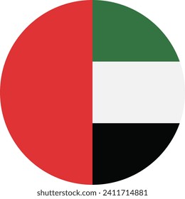 United Arab Emirates flag. Button flag icon. Standard color. Circle icon flag. Computer illustration. Digital illustration. Vector illustration.
